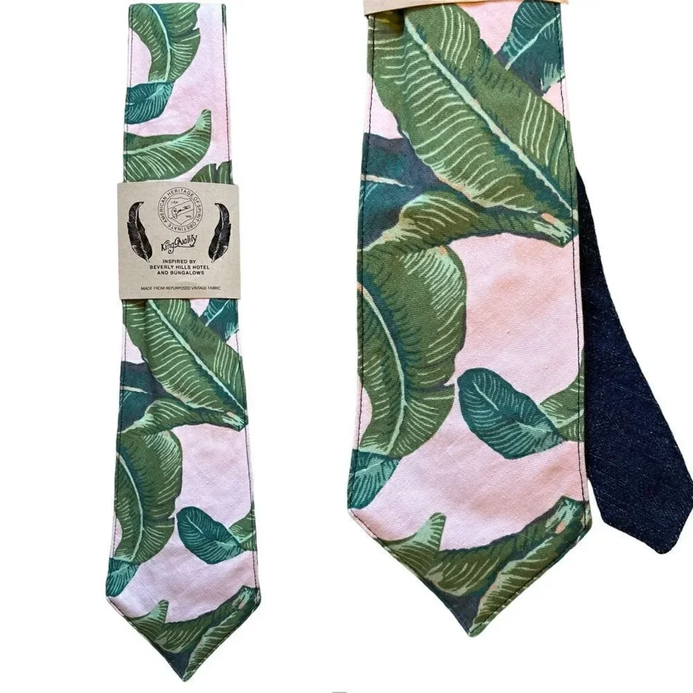 NWOT King Nalily 100% Сotton Pink Tropical Print Slim Tie